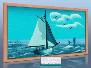 Infrarot Bildheizung 110 x 60 cm, Rahmen massiv Buche - Segelboot