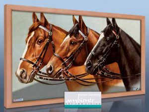 Infrarot Bildheizung 110 x 60 cm, Rahmen massiv Buche - Drei Pferde