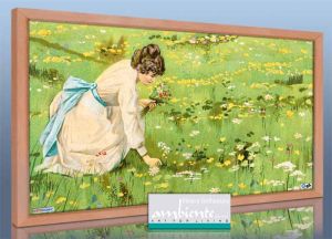 Infrarot Bildheizung 110 x 60 cm, Holzrahmen - Frau pfl�ckt Blumen