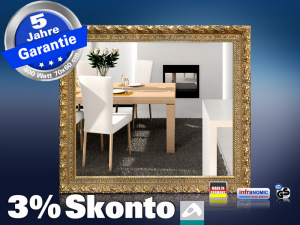 Infrarot Spiegelheizung 400 Watt 70x60 Stilrahmen Goldfarben StG