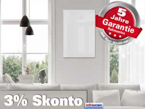 Infrarotheizung Rahmenlos 500 Watt ESG Glas wei� und Bad Spiegel 90x60
