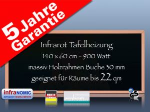 Infrarot Tafelheizung 900 Watt 140x60 mit Holzrahmen Buche HB30