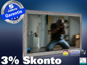 Infrarot Spiegelheizung 500-600-700-900 Watt Stilrahmen silberfarben