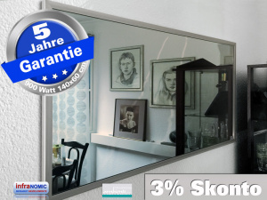 Infrarot Spiegelheizung 900 Watt ESG Glas 140x60 Rahmen M23