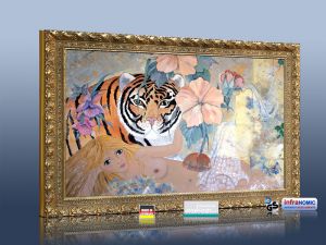 infrarot Bildheizung Kunst 500 Watt 90x60 Stilrahmen StG Tigerlilli