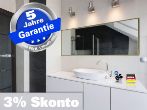 Infrarot Spiegelheizung 500 Watt 130x40 Messingrahmen M10M