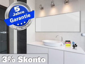 Infrarotheizung Bad Glas wei� Spiegelheizung 500 Watt 130x40 M10