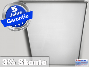 Infrarot Deckenheizung 700 Watt ESG Glas wei� 120x60 Rahmen M10