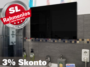 Infrarotheizung Rahmenlos ESG Glas schwarz Heizspiegel 500 Watt 90x60