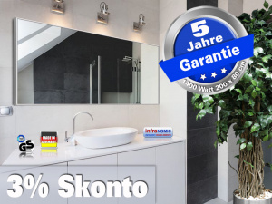 Jumbo Infrarot Spiegelheizung 1400 Watt ESG Glas 200x80 Rahmen M10