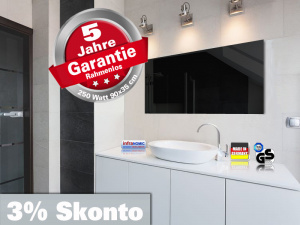 Infrarotheizung ESG Glas schwarz und Spiegel 250 Watt Rahmenlos 90x35