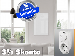 Infrarotheizung ESG Glas wei mit Thermostat 210 Watt 60x40 M10