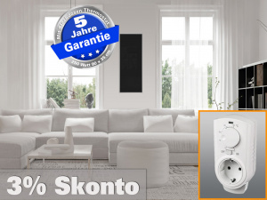 Infrarotheizung mit Thermostat ESG Glas schwarz 250 Watt 90x35 M10