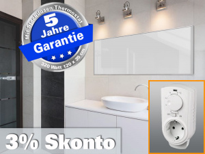 Infrarotheizung mit Thermostat ESG Glas wei 320 Watt 120x35 M10