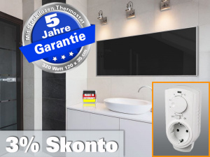 Infrarotheizung mit Thermostat ESG Glas schwarz 320 Watt 120x35 M10