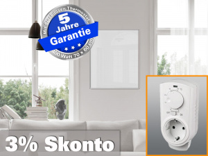 Infrarotheizung mit Thermostat ESG Glas weiß 400 Watt 70x60 M10