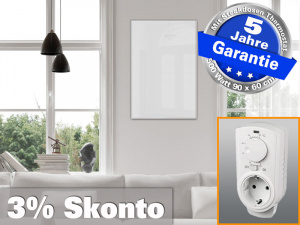 Infrarotheizung mit Thermostat ESG Glas weiß 500 Watt 90x60 M10