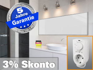 Infrarotheizung mit Thermostat ESG Glas wei� 500 Watt 130x40 M10