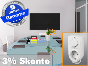 Infrarotheizung mit Thermostat ESG Glas schwarz 600 Watt 110x60 M10