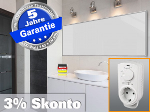 Infrarotheizung mit Thermostat ESG Glas weiß 900 Watt 140x60 M10