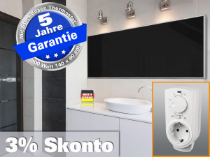 Infrarotheizung mit Thermostat ESG Glas schwarz 900 Watt 140x60 M10