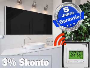 Infrarotheizung mit Funk Thermostat Front schwarz 1400 Watt 200x80 M10
