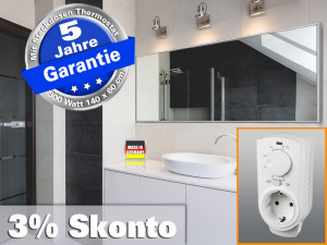 Infrarot Bad Spiegelheizung mit Thermostat 900 Watt 140x60 M10-SL