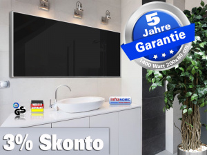 Fern Infrarotheizung 1400 Watt 200x80 ESG Glas schwarz emailliert M10