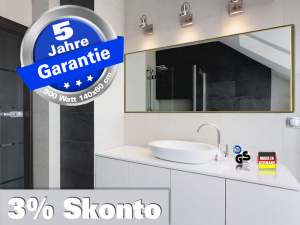 Infrarot Badheizung Spiegelheizung 900 Watt 140x60 Rahmen Messing M10M