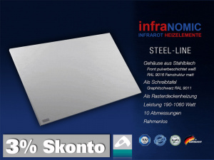 Infrarotheizung Rahmenlos Metall 705 Watt 117x57 steel-line IPX4