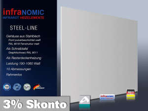 Infrarotheizung Rahmenlos Metall 360 Watt 57x57 steel-line IPX4