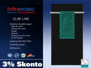 Infrarot Glas Heizk�rper Rahmenlos mit Handtuchhalter 5 Gr��en schwarz